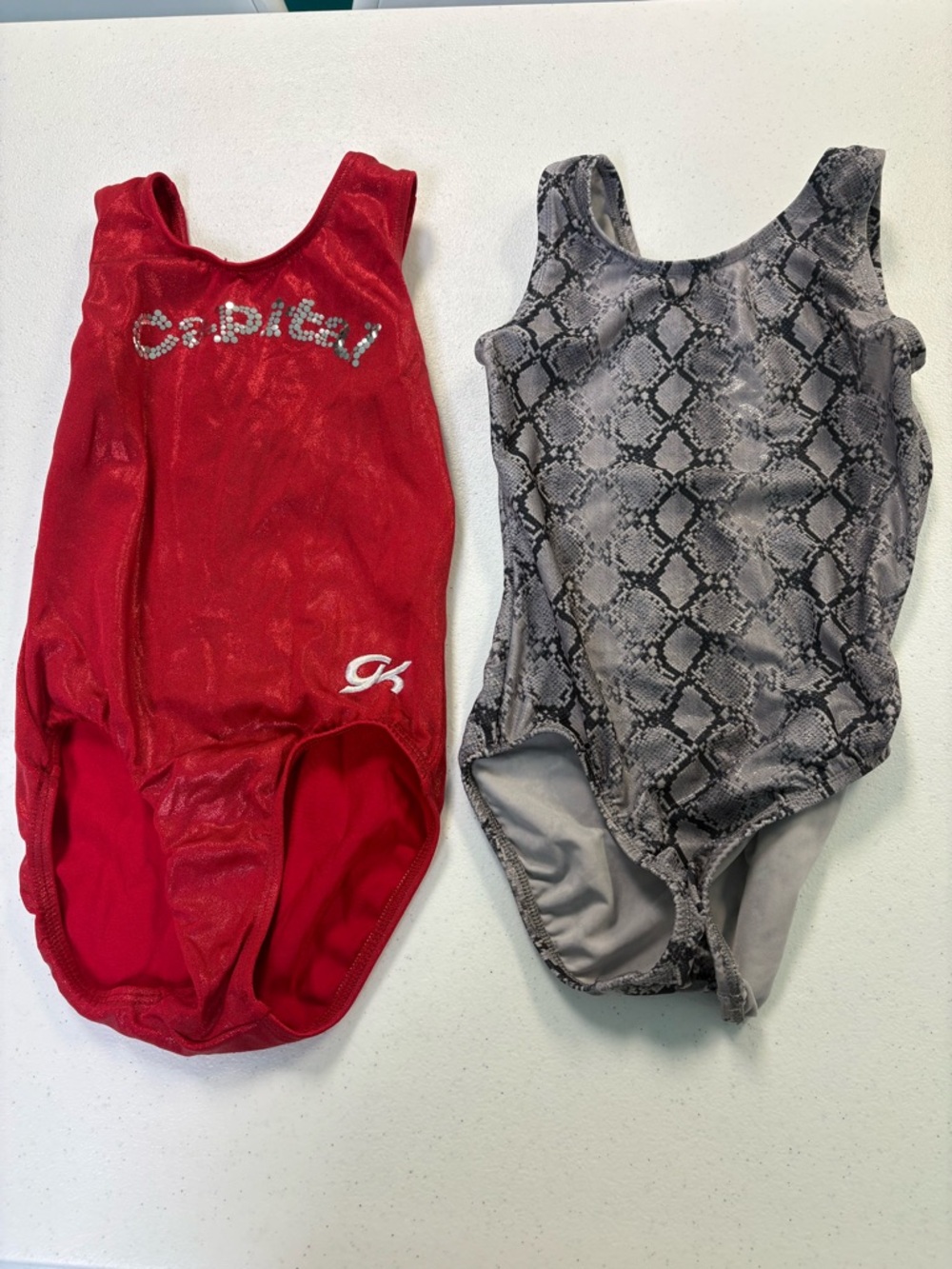 Red Sparkle Leotard & Gray Snake Print Leotard Duo